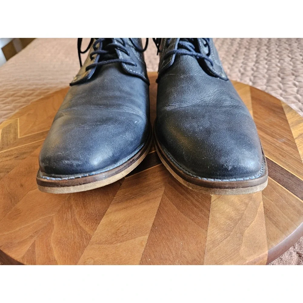 Steve Madden Men's Navy Blue Leather Newsprint Lace-Up Oxford Shoes, Size 12